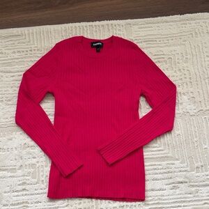 Express Bright Fuchsia Pink Ribbed Crewneck Sweater